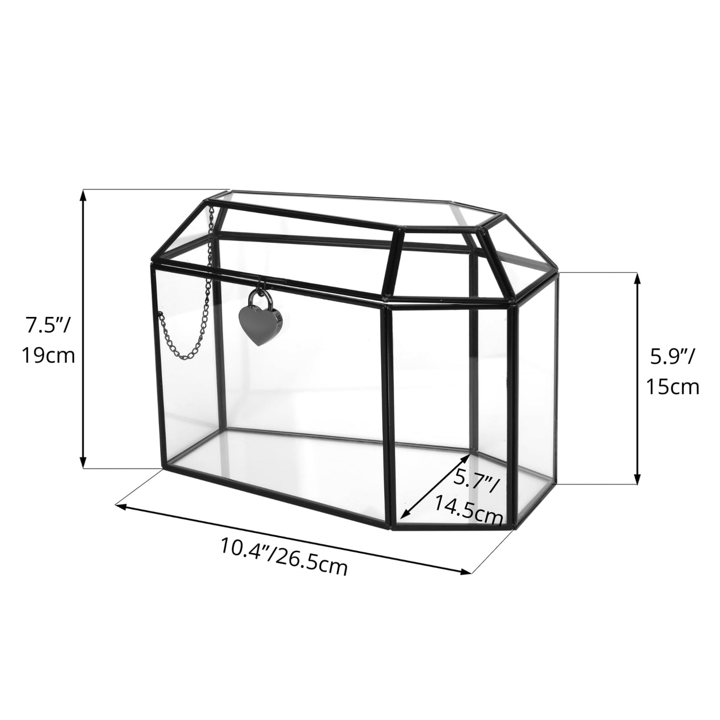NCYP Gothic Glass Box with Swing Lid and Lock, Geometric Keepsake Card Display Organizer for Wedding Party - Halloween Decoration, Black Coffin-Shaped, 10.4" x 5.7" x 7.5" (Glass Box Only)
