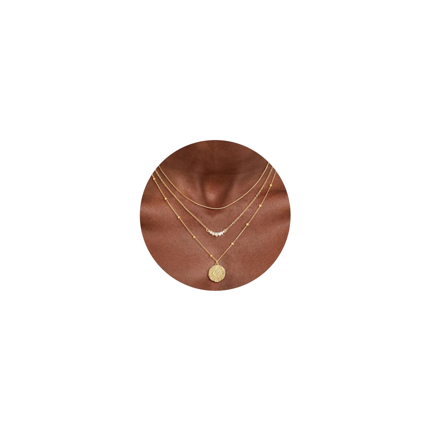 CHESKY 14K Gold Plated Layered Necklaces for Women,Dainty Stackable CZ Bar Disc Pendant Necklace Adjustable Layering Beads Box Chain Choker Necklace Gifts