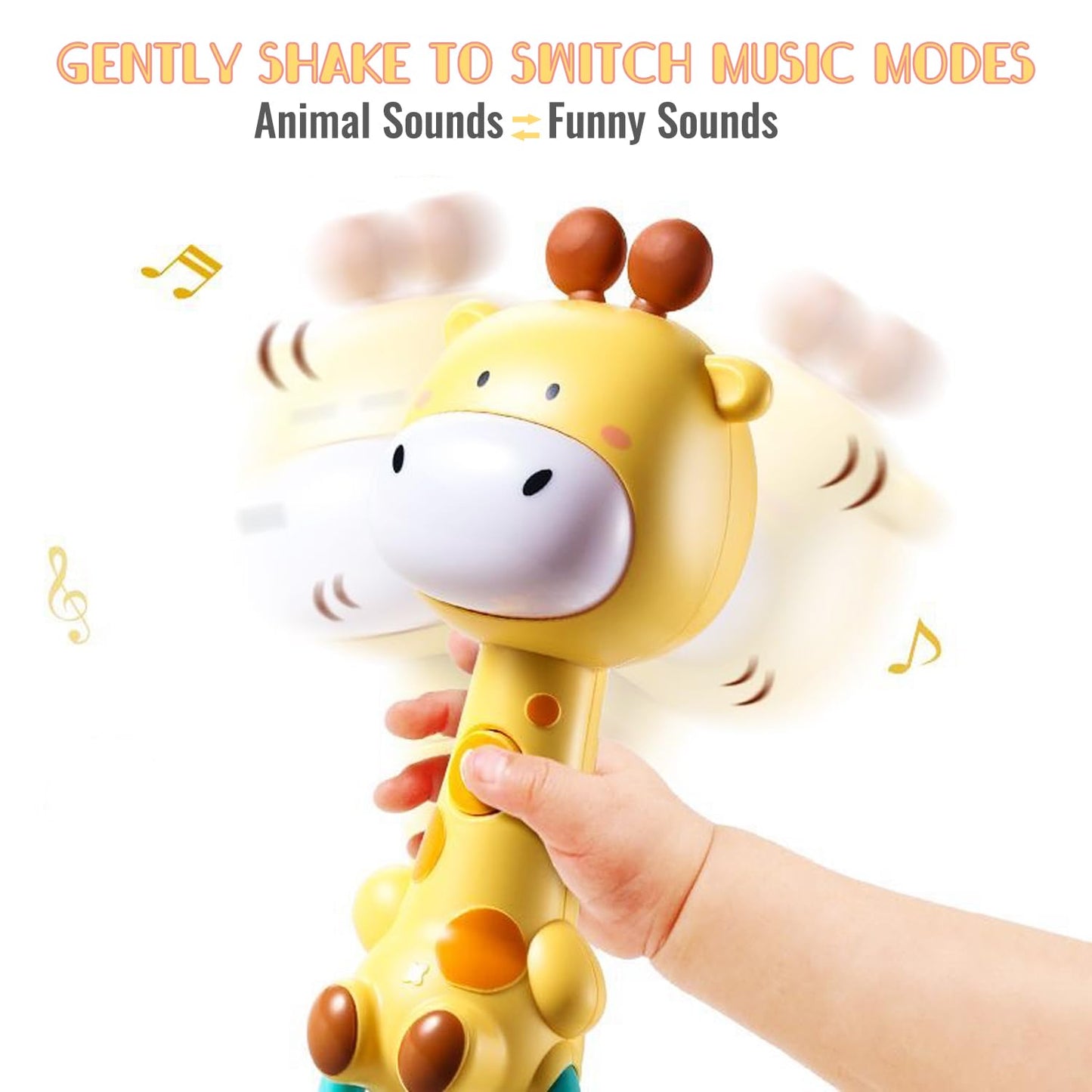 WHNKFB Bright Yellow Giraffe Baby Musical Rattle Toy - Light-Up Teether & Sensory Chew, BPA-Free Soft Rubber, Baby Shower & 1st Birthday Gift for 6-18 Months 1+ Year Old