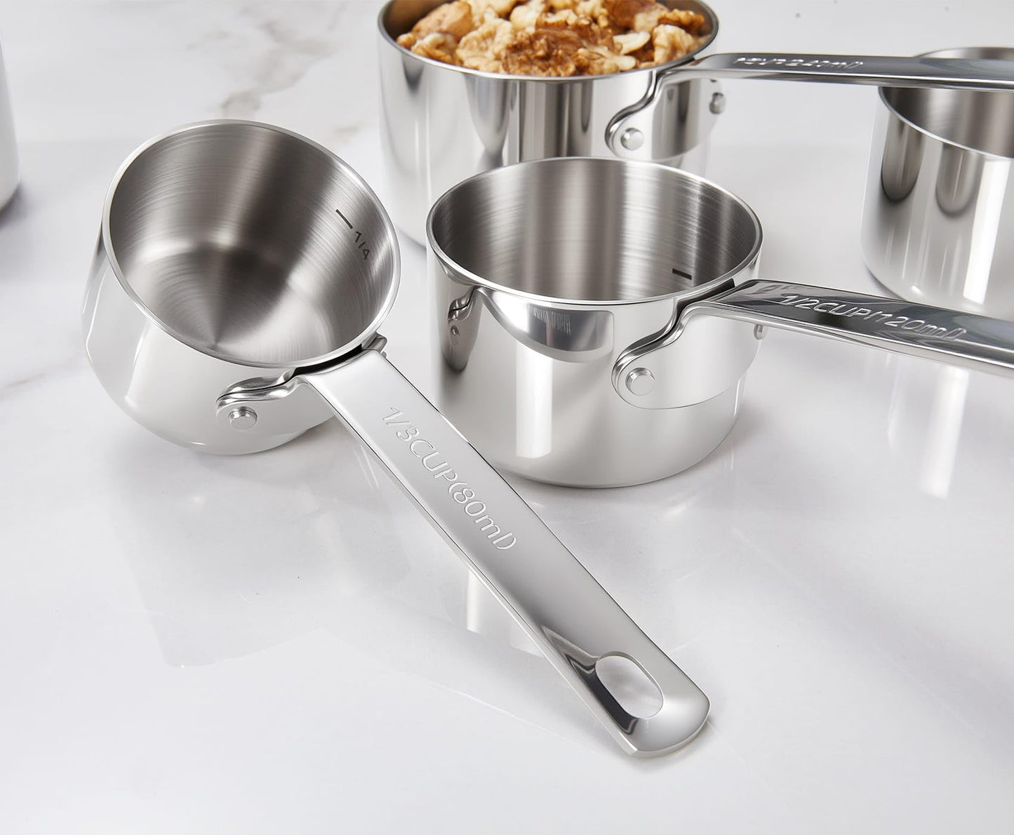 KEAWELL Premium 5-Piece Measuring Cups Set –1/4, 1/3, 1/2, 2/3, and 1 cup-18/10 Stainless Steel - Upscale, Durable, Stackable, Dishwasher Safe (Silver, 5PC Measuring Cups)