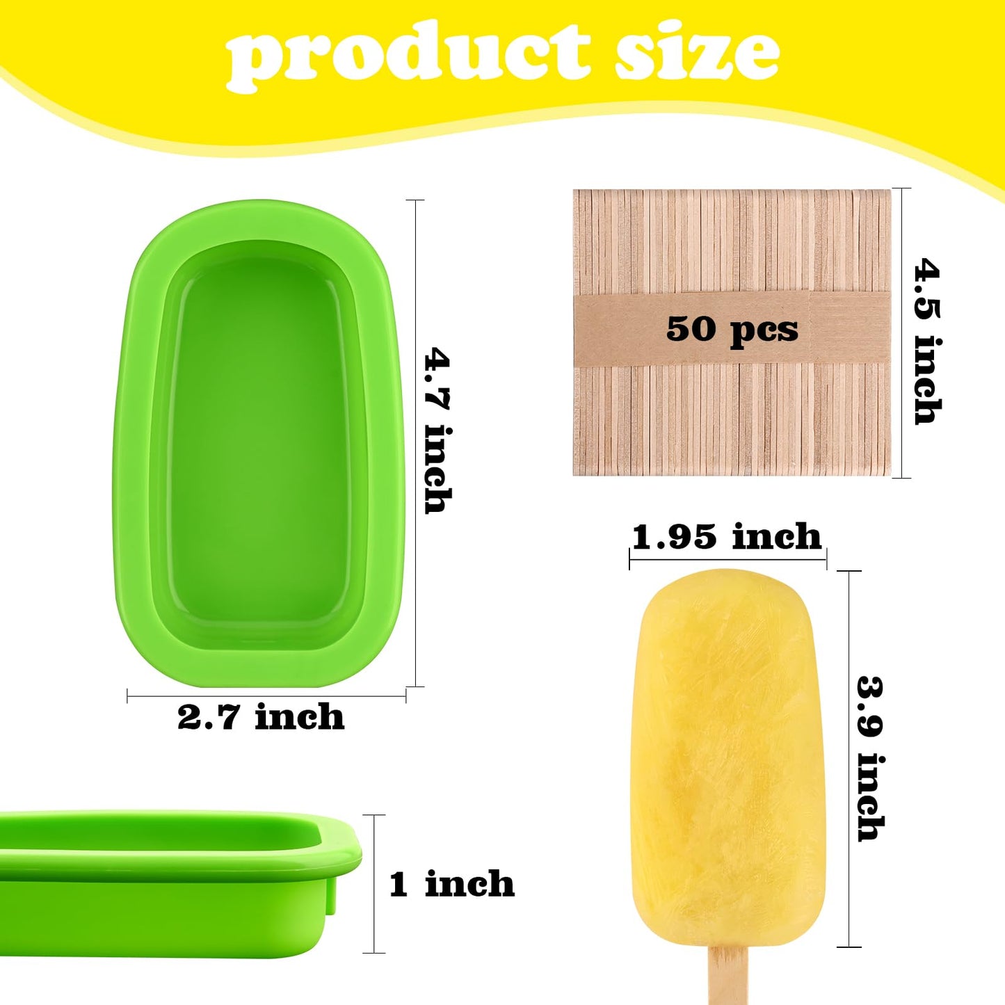 Sakolla 4 Pcs Silicone Popsicle Molds with Lid & 50 Pcs Wooden Popsicle Sticks, Stackable Classic Oval Ice Cream Molds for Homemade Ice Pop, Cakesicles, Freezer Yogurt and Fruit Juice (Multicolor)