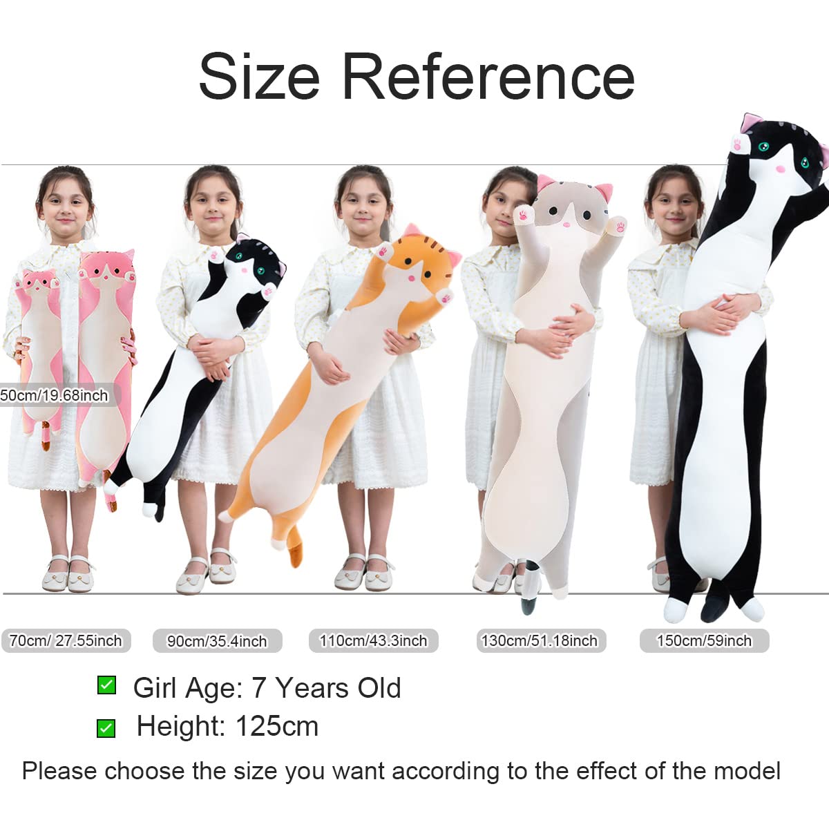 Giant Cat Pillow Plush Cartoon Kitty Sleeping Hugging Pillow, Cuddly Soft Long Kitten Body Pillow Doll Cat Cushion Toy for Kids Girlfriend (Gray, 150cm/59inch)