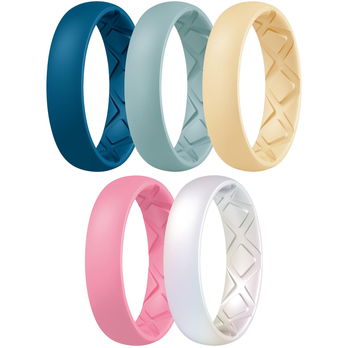 Egnaro Women’s Silicone Engagement Rings, Inner Arc Ergonomic Breathable Design with half sizes, Rubber Wedding Bands，5.5mm Wide-2mm Thick