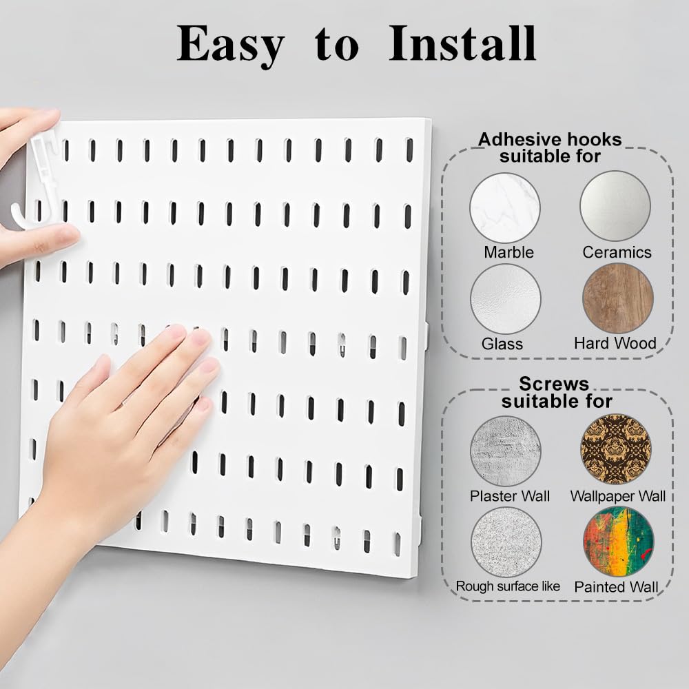 Pegboard Organizer for Wall Organization with 2 Pieces White Peg Board and 11 Accessories Set, Wall Mount Display Storage Kits for Kitchen Bedroom Office Bathroom Crafts Tools