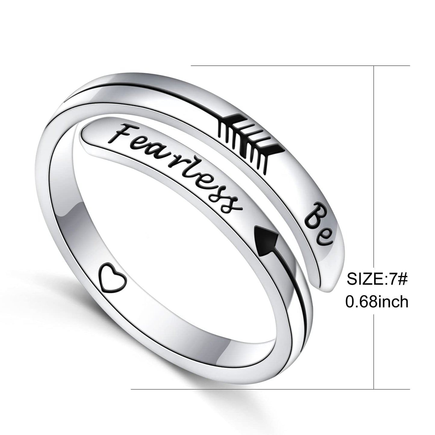 Ladytree Inspirational Jewelry S925 Sterling Silver Engraving Size Adjustable Personality Encouragement Jewelry for Women (Be Fearless)