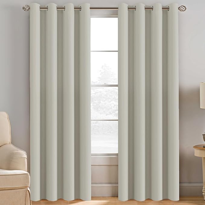 H.VERSAILTEX Room Darkening Curtain Thermal Insulated Curtain for Bedroom Window Treatment Grommet Curtain Panel Drapes, Energy Efficient for Living Room, Solid Ivory/Cream, One Panel, 52'W x 84'L