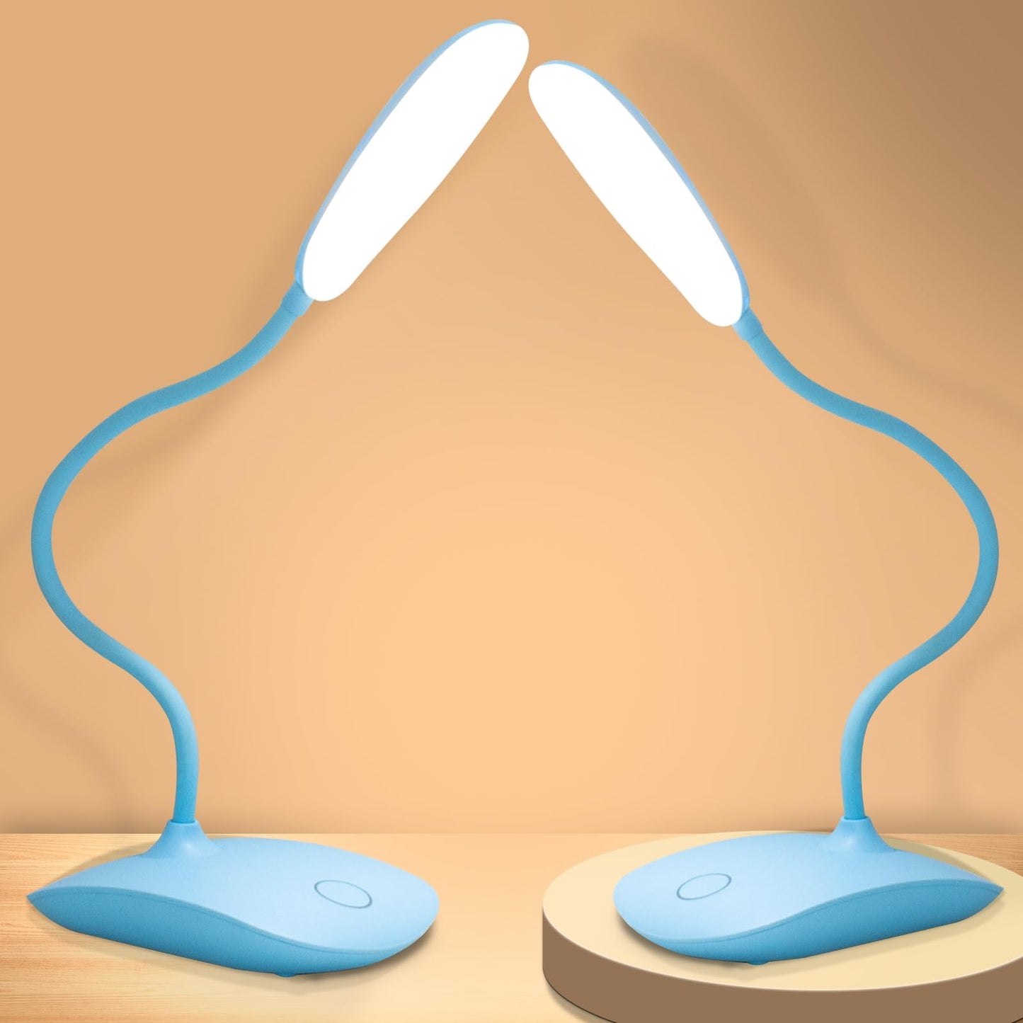 Battery Powered Desk Lamp, Portable Lamps Rechargeable 3 Color Modes Touch Control Stepless Dimming, Wireless Desk Lamp with 4000mAh, Small LED Table Light for Dorm Study Office Bedroom,2-Pack,Blue