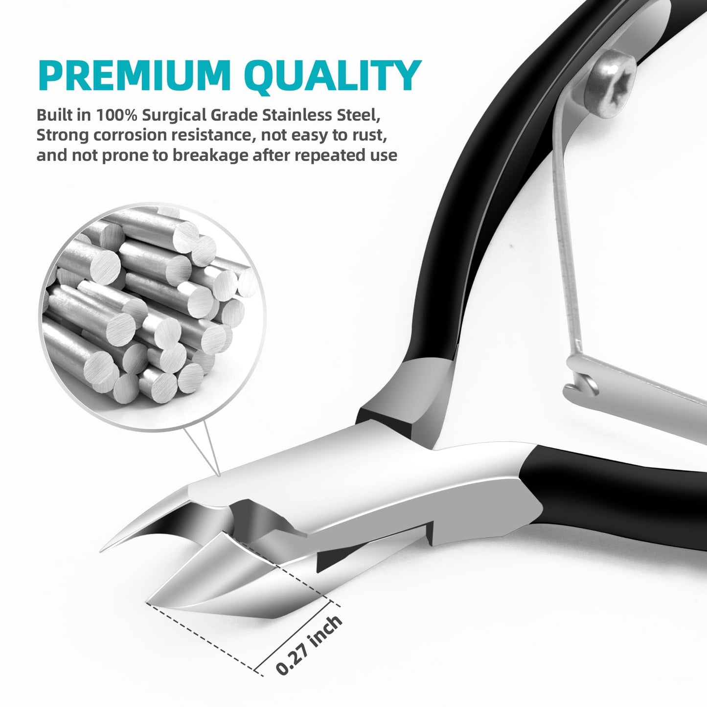 Cuticle Trimmer with Cuticle Pusher, RONAVO Cuticle Remover Stainless Steel Professional Cuticle Nipper, Durable Pedicure Manicure Tools (Matte Black)