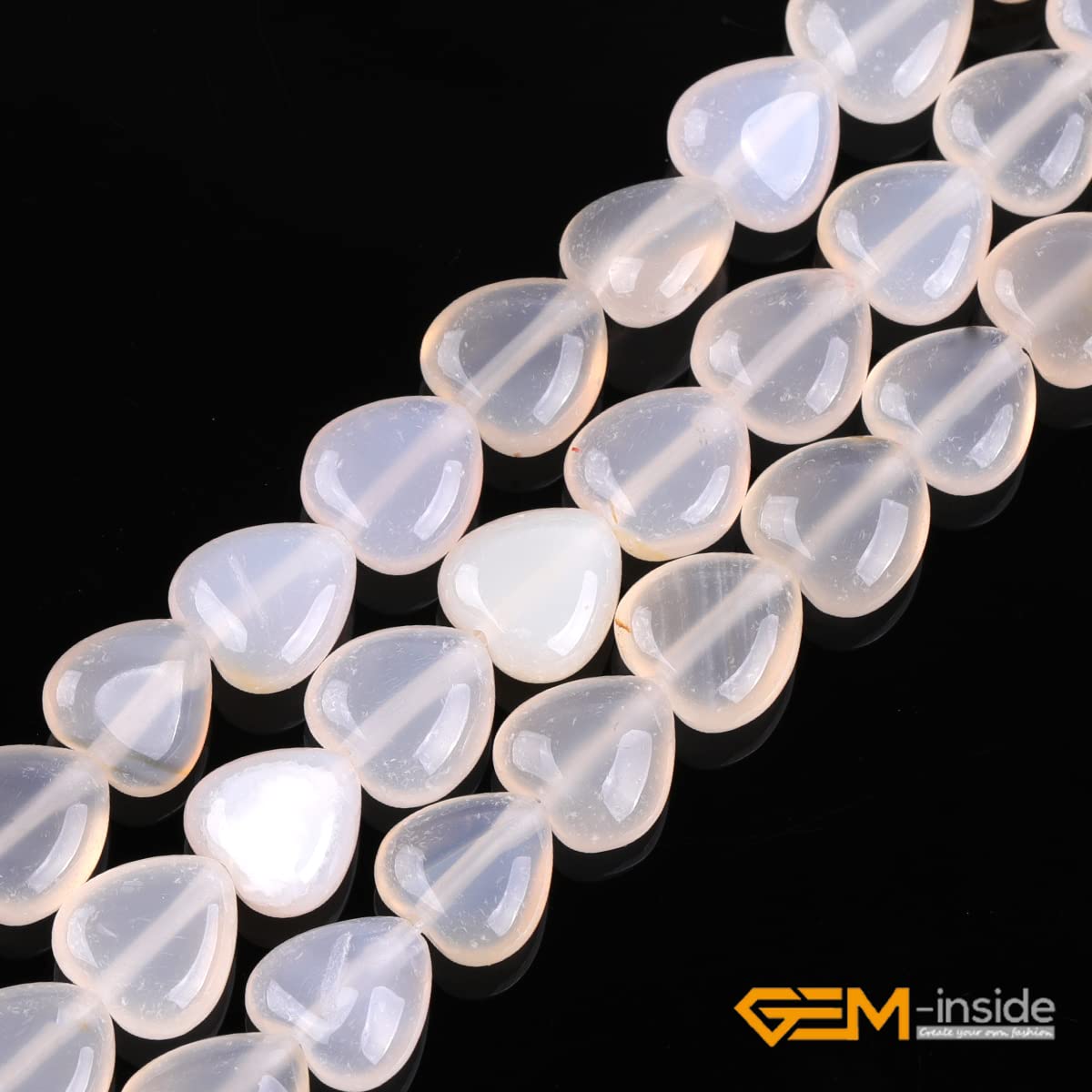 GEM-Inside 10mm Heart Charms Natural Light Gray Agate Gemstone Stone Beads for Jewelry Making Full 15" Strand Power Energy Healing Chakra Stone Beads