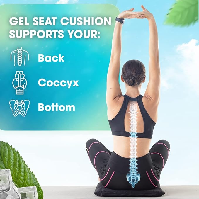 Yes4All Cooling Gel Seat Cushion for Long Sitting, 2 Silk Non-Slip Magnet Covers, Large Thick Breathable Wheelchair/Car/Office Chair Cushions