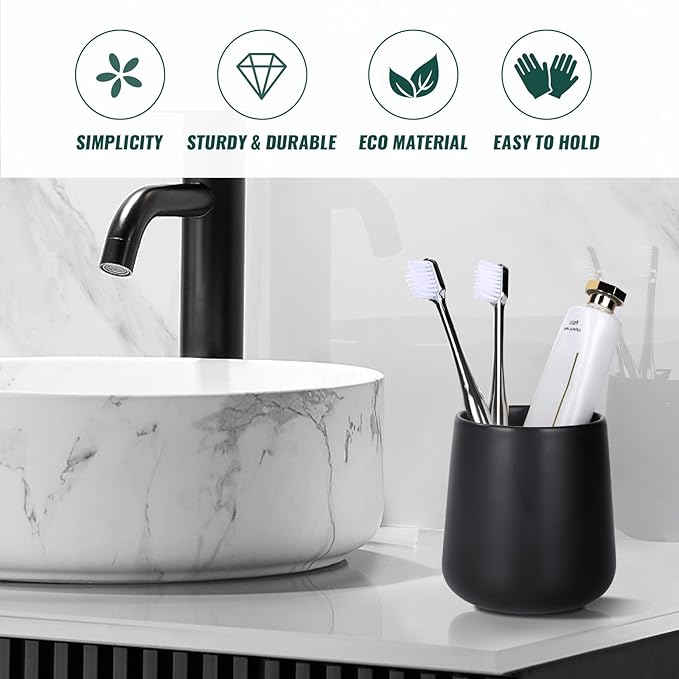 BosilunLife Bathroom Toothbrush Holder - Ceramic Toothbrush Cup Holder 13Oz White Toothbrush Holder for Bathroom Toothbrush and Toothpaste Holder for Bathroom Vanity Countertop, Ideal for Home, Hotel