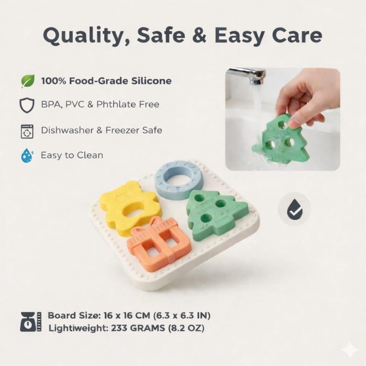 Babylul Baby Teether Puzzle - Silicone Teething Toy & Shape Matching Game for Babies 5-18 Months, 2-in-1 Sensory Montessori Toy, BPA Free, Food-Grade Silicone