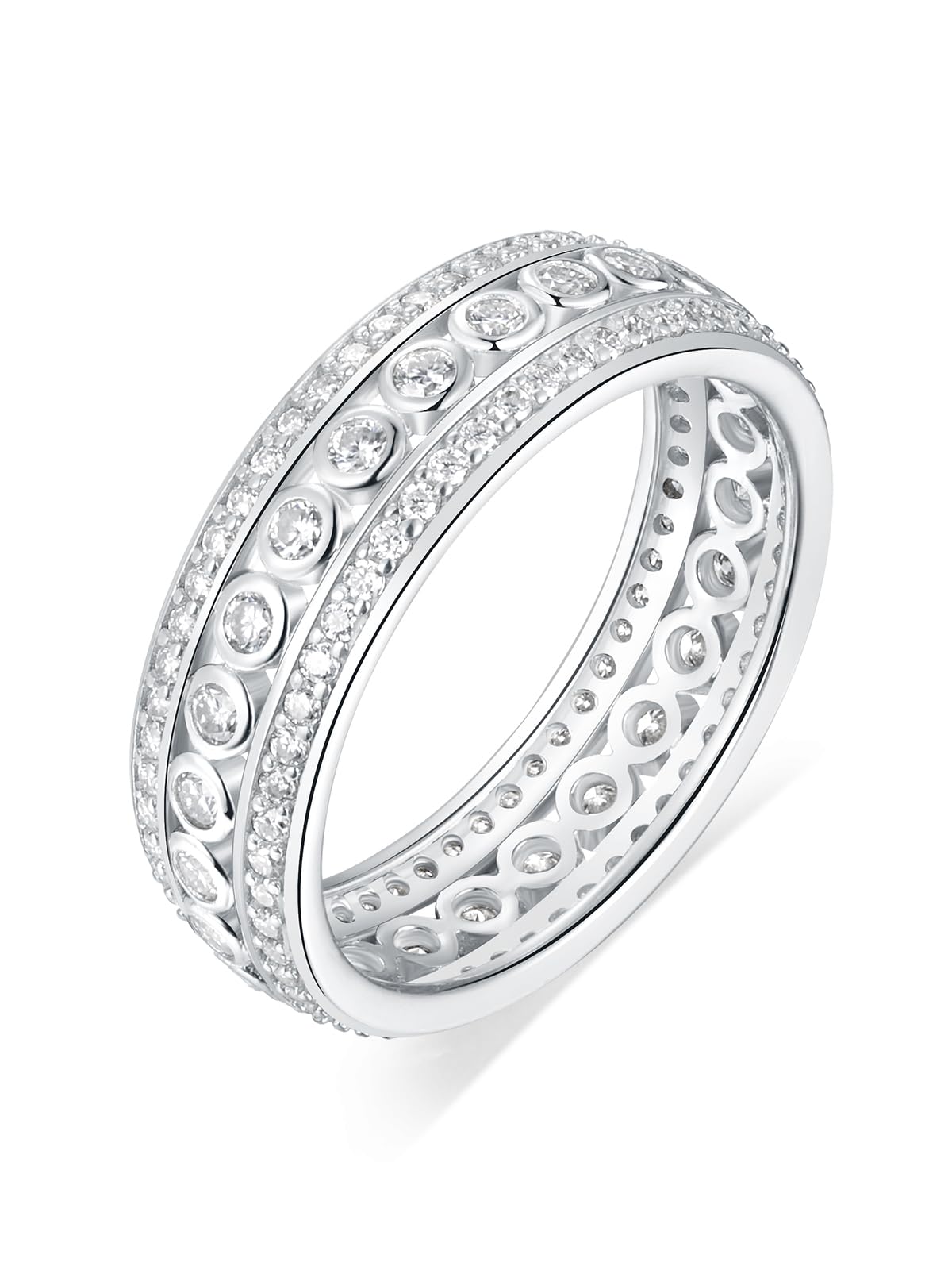 Frbod Moissanite Diamond Band Rings for Women 925 Silver Promise Wedding Band Chunky Eternity Stackable Ring Size 7