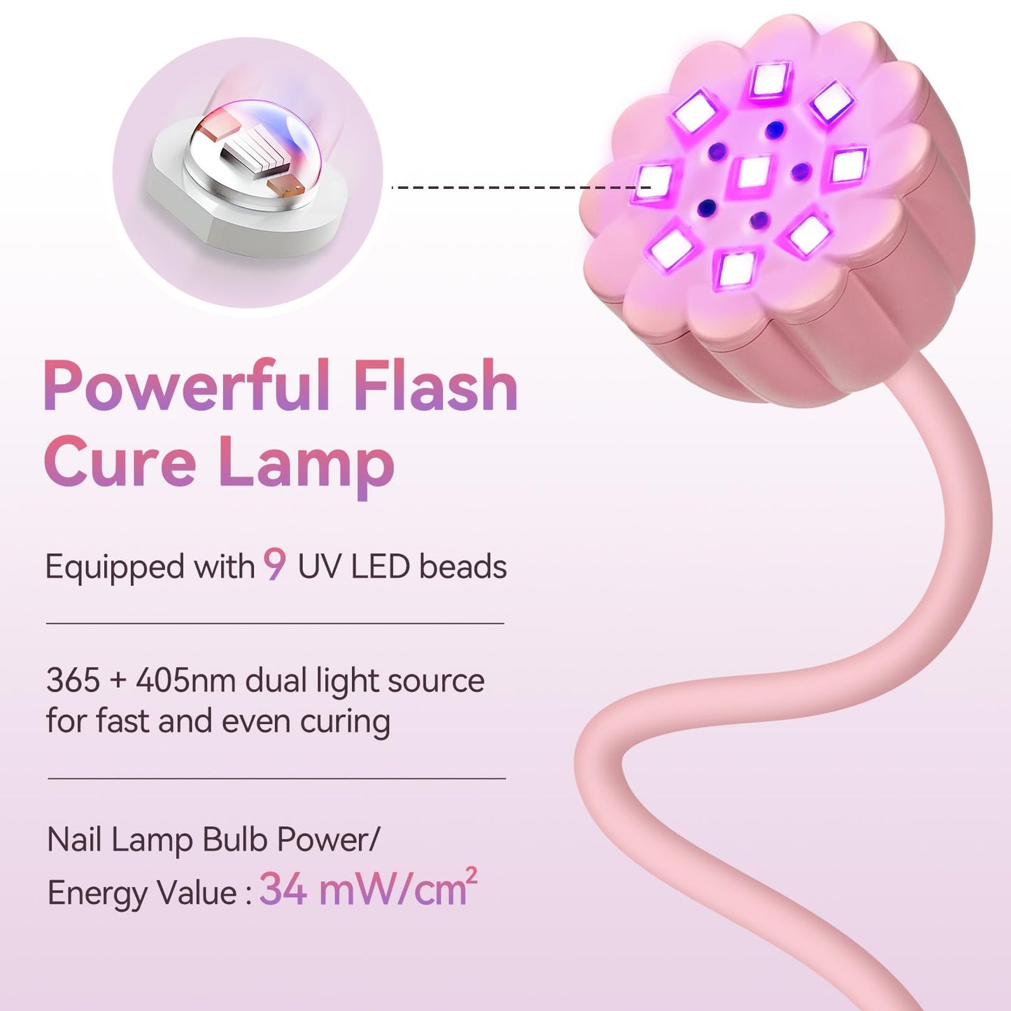 Makartt UV LED Nail Lamp - Gooseneck 58mW/cm² Flash Cure Lamp Rechargeable UV Light for Gel Nails with 4 Times & Auto Sensor USB Cordless Fast Curing Nail Art Design for Salon Home DIY (Pink)