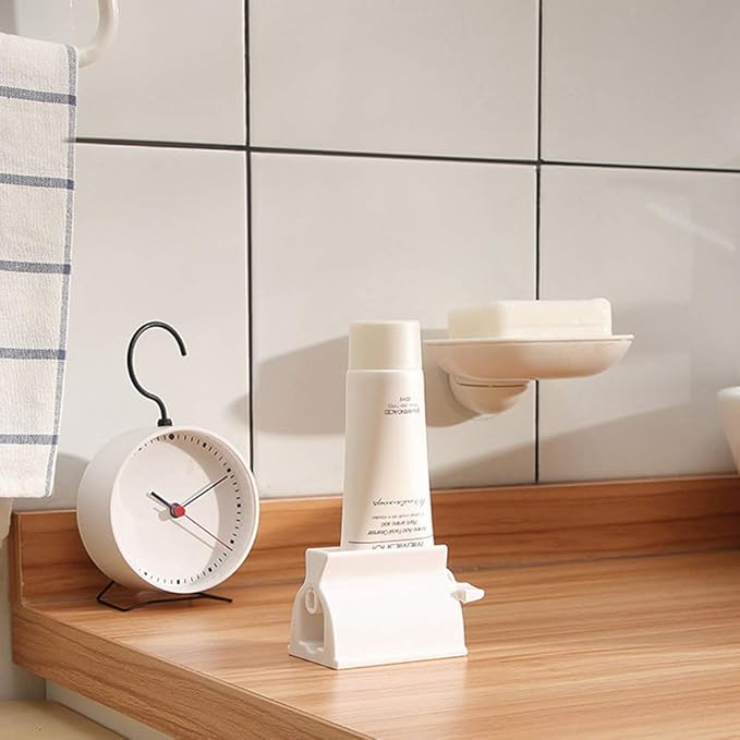 Toothpaste Roller Squeezer Set of 2 Rolling Tube Toothpaste Holder Stand Bathroom Organizer (White) (2Pack-White)