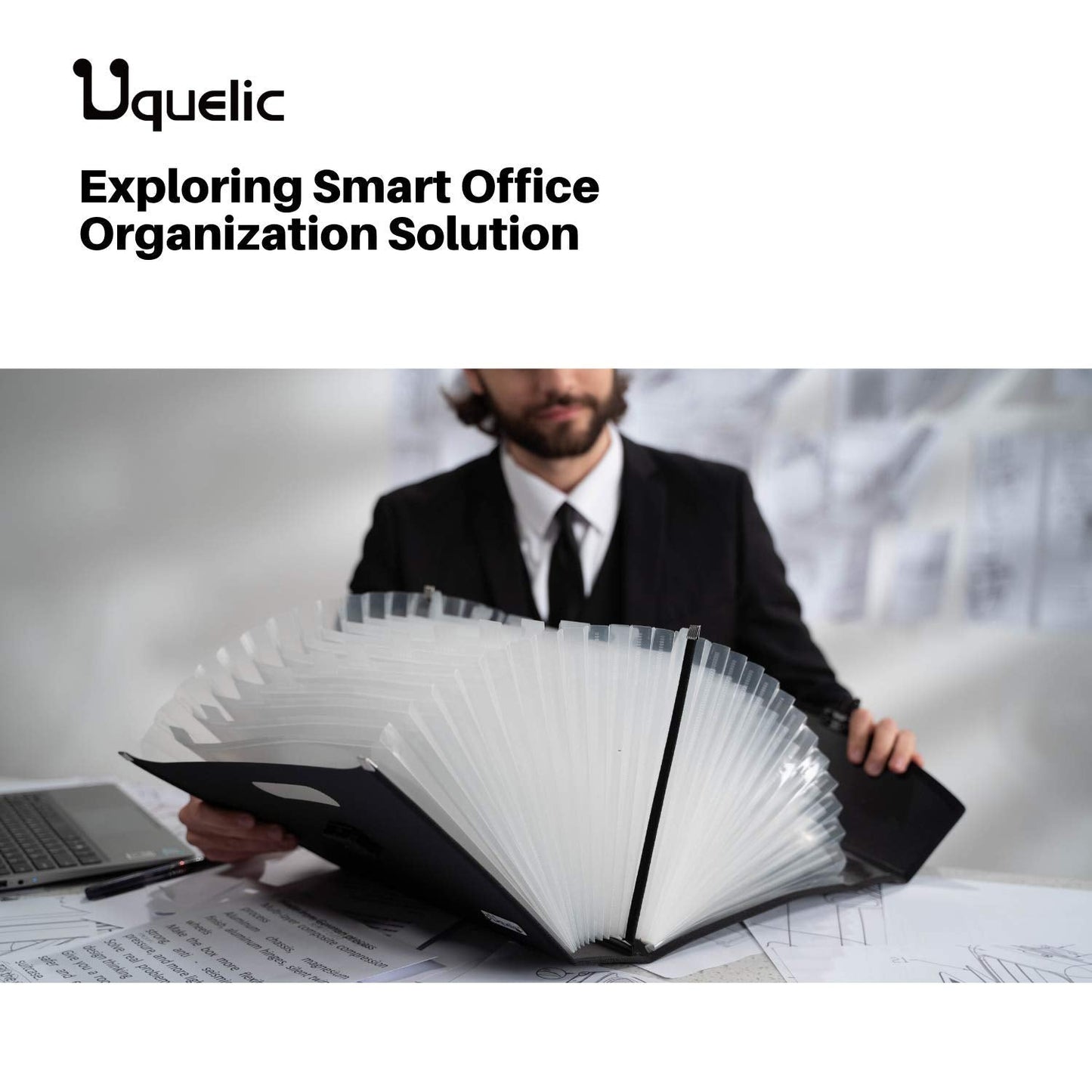 Uquelic 26 Pockets Expanding File Folder Organizer - Upgraded Durable Buckle, Accordion Folder Base with Ergonomic Portable Handle/Large A4 Letter Size Document Organizer, Folders with Pockets