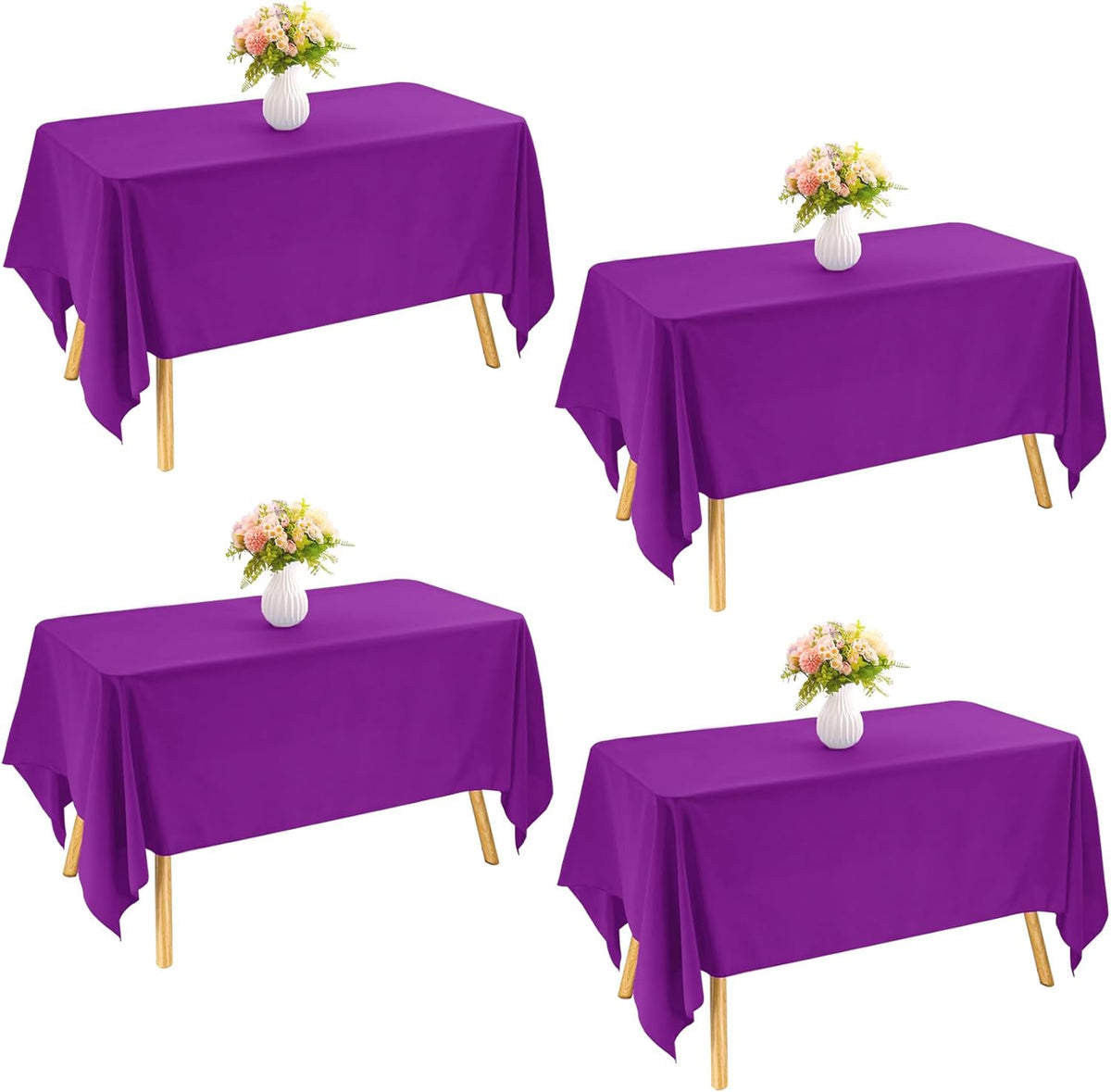 4 Pack Rectangle Tablecloth 60x126 Inch Purple Washable Polyester Table Cover for Wedding Dining Table Buffet Parties Banquet Decoration（Purple）