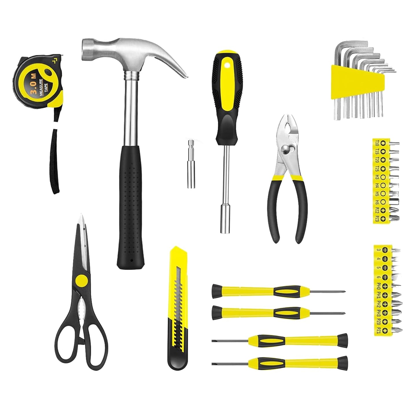 39 Piece Tool Set General Household Tool Kit - Basic Home Tool Set Small Hand Tool Kit with Plastic Toolbox Storage Case for Home Garage Office College Dormitory Use Yellow
