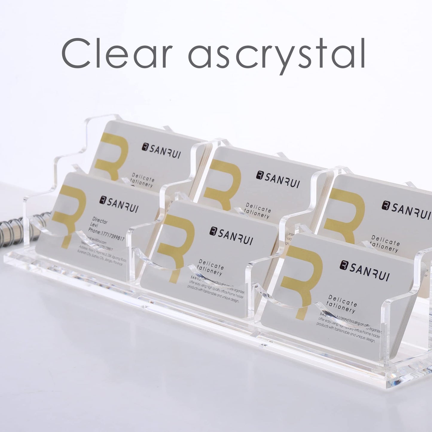SANRUI Acrylic Business Card Display Holder for Desk, Clear Multiple Desktop Business Card Stand Organizer Storage, for Exhibition, Home, Office,2 Tier 6 Pocket, 360 Card Capacity