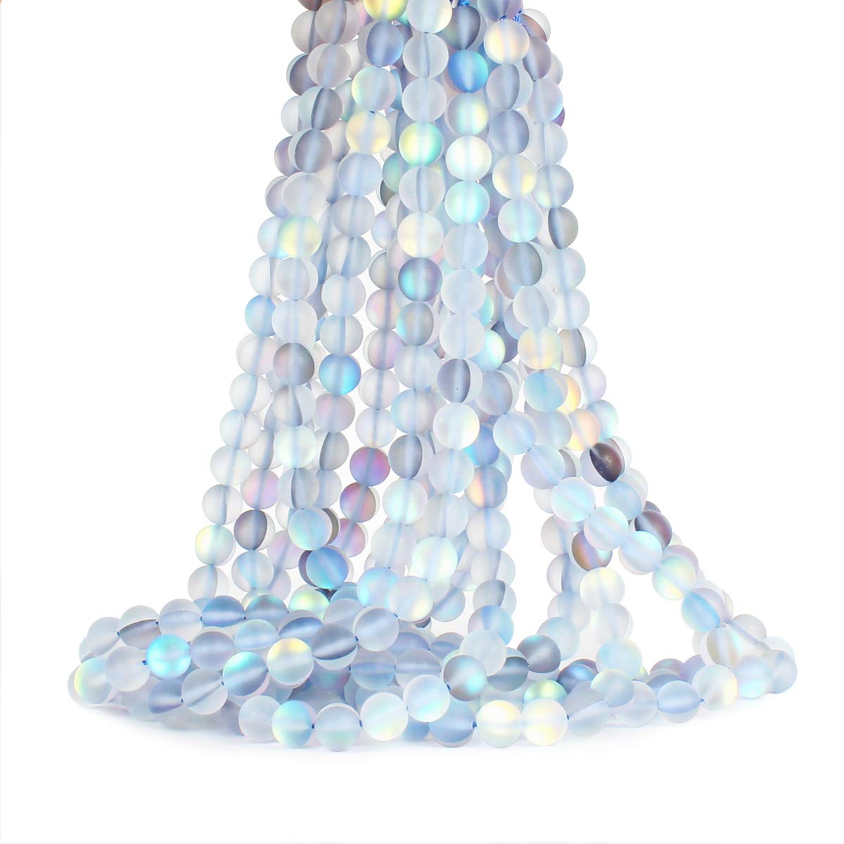 70PCS Natural 8MM Healing Gemstone, Synthetic Frosted Mermaid Energy Stone Round Loose Beads, Semi-Precious Crystal Beads with Free Elastic String for Jewelry Making DIY