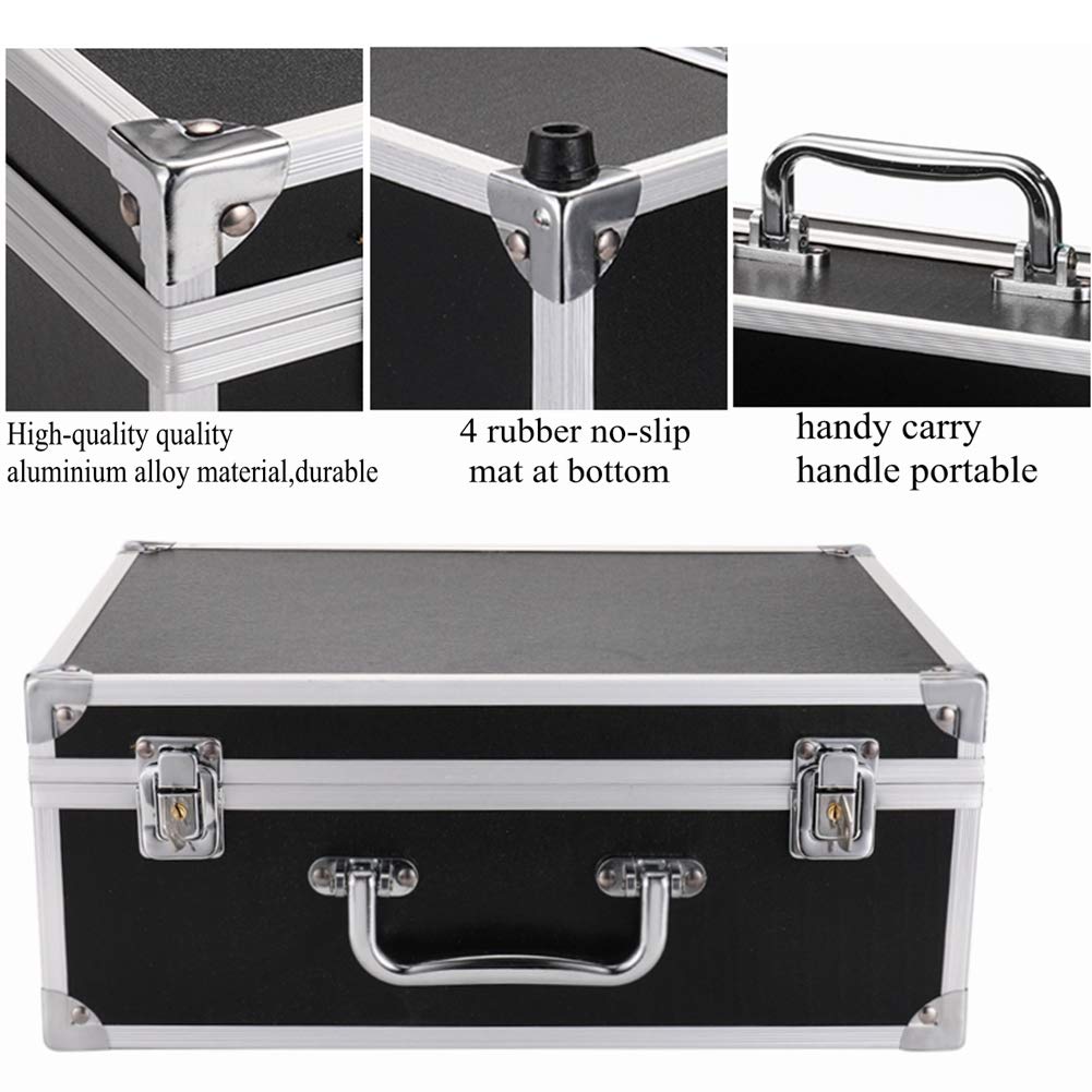 Kit Box Case,Machine Case 12.6" x 9.5" x 5.1" W/Lock Makeup Carrying Bag Storage Case Organize with Clasp,Aluminum Alloy with Sponge for Equipment Cosmetic Makeup Tools (black)