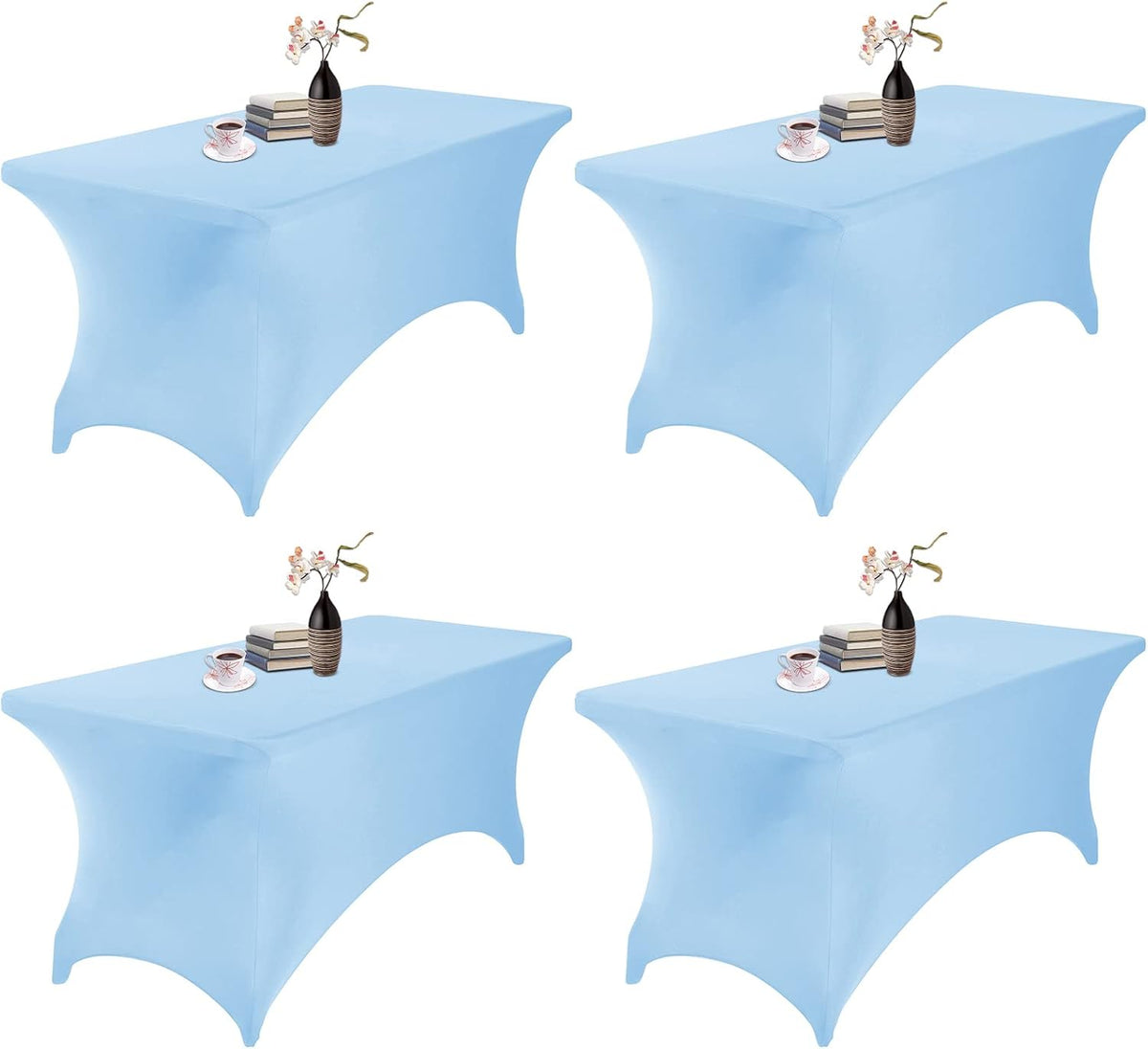 4Pack Spandex Waterproof Table Covers 6ft，Spandex 6ft Waterproof Table Cover for Party,Wedding, Banquet, and Events(Blue Mist)