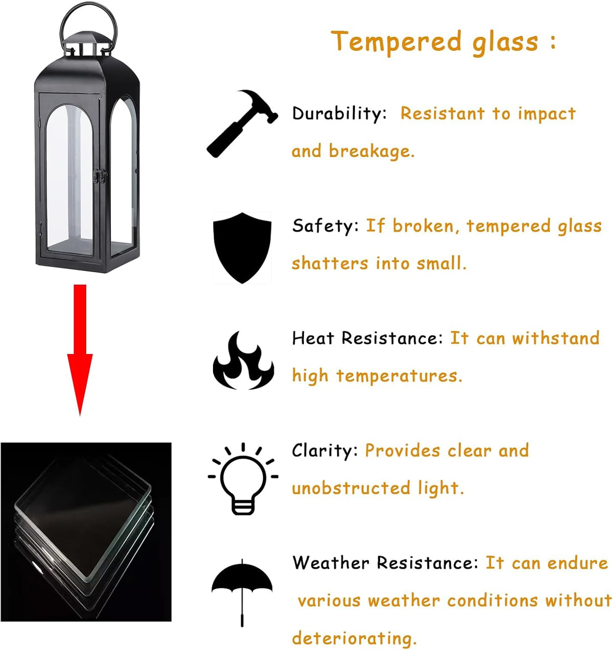 Bdor 2 Pack Large Luxury Lantern Decorative Tall 20 Inches Black Metal Hurricane Lanterns with Tempered Glass Panels for Front Porch,Tabletop, Mantle, Wall Hanging, or Garden, Indoor & Outdoor Décor