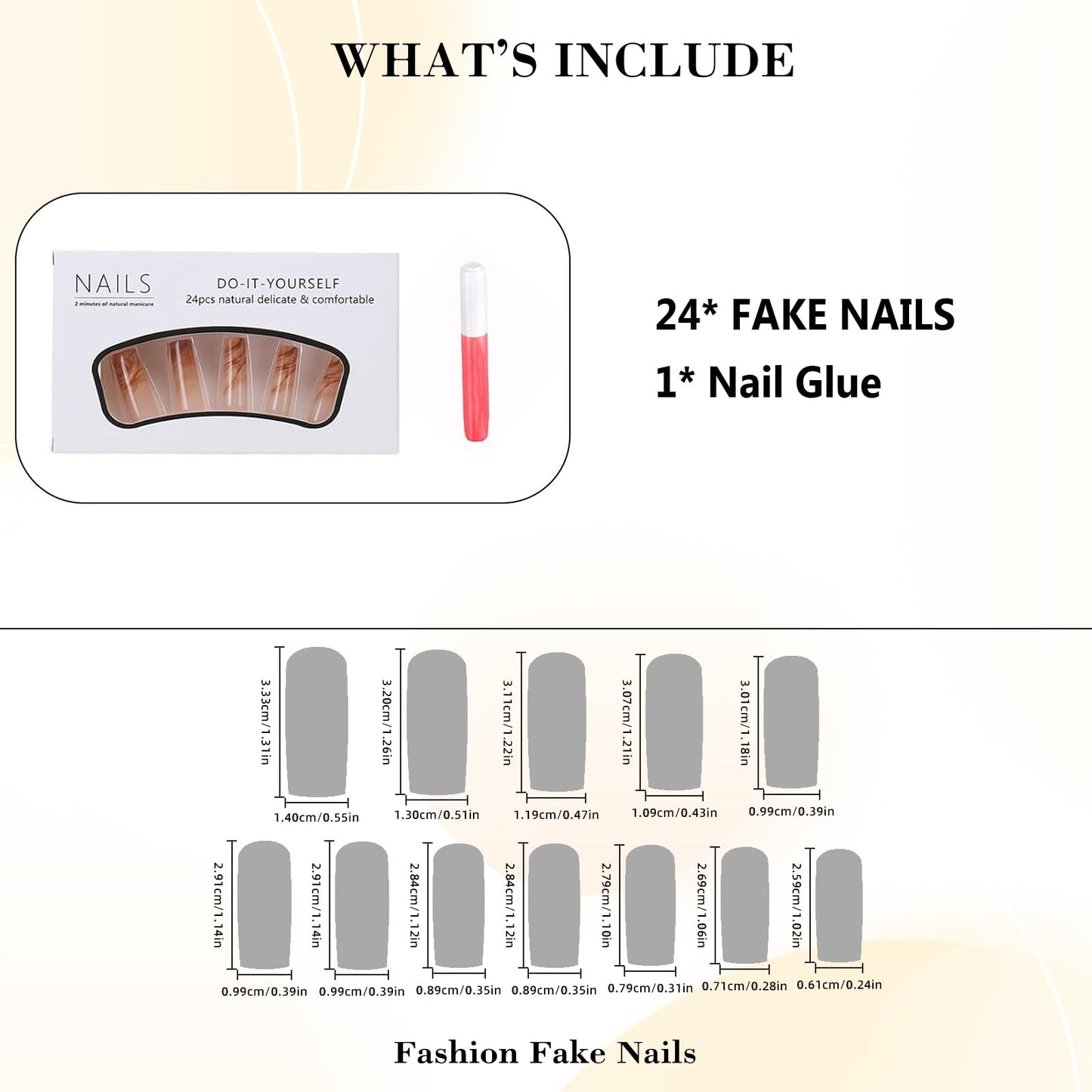 IMRAIN Press On Nails - Long Square Brown Marble Gradient False Nails, Glossy Glue On, Artificial Squoval Nude Fake Nails, Full Cover Acrylic Gel, Stick On, 24 Pcs