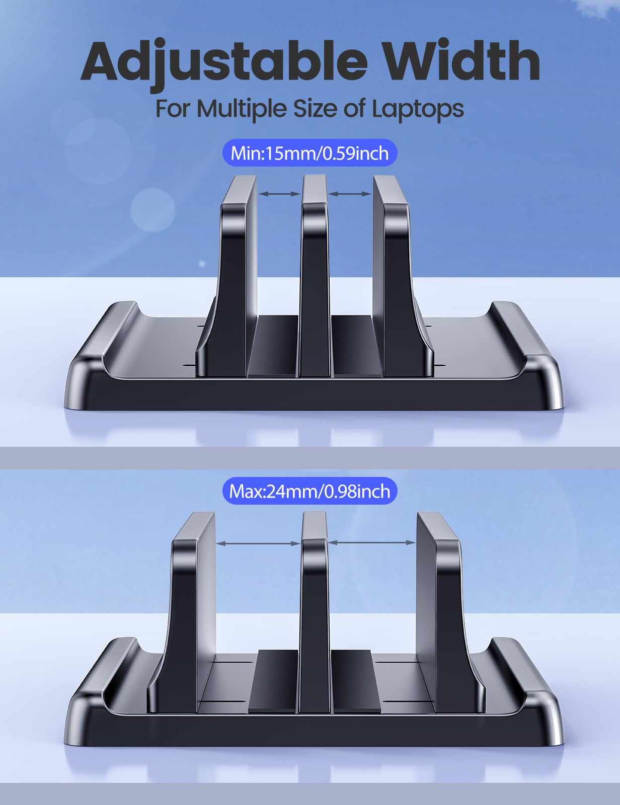Vaydeer Vertical Laptop Stand for Desk,Dual Slots Plastic Laptop Holder with Space Saving 4-in-1 Design,Adjustable Laptop Organizer Storage Supports for MacBook,Mac,HP,Dell,Microsoft Surface,Lenovo