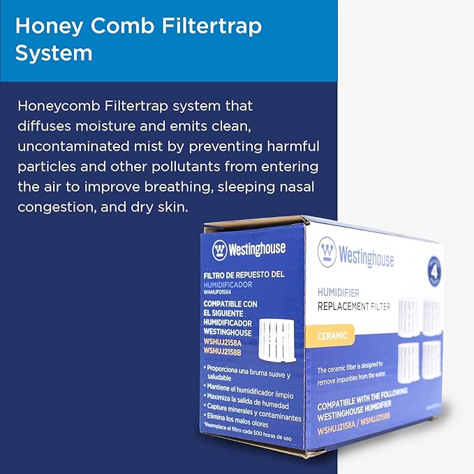 Westinghouse Ceramic Ball Filter Set for Westinghouse Humidifiers WSHUJ2158B & WSHUJ2158A (4 Pack) - Features Honeycomb Filtration System to Maintain Clean and Breathable Air