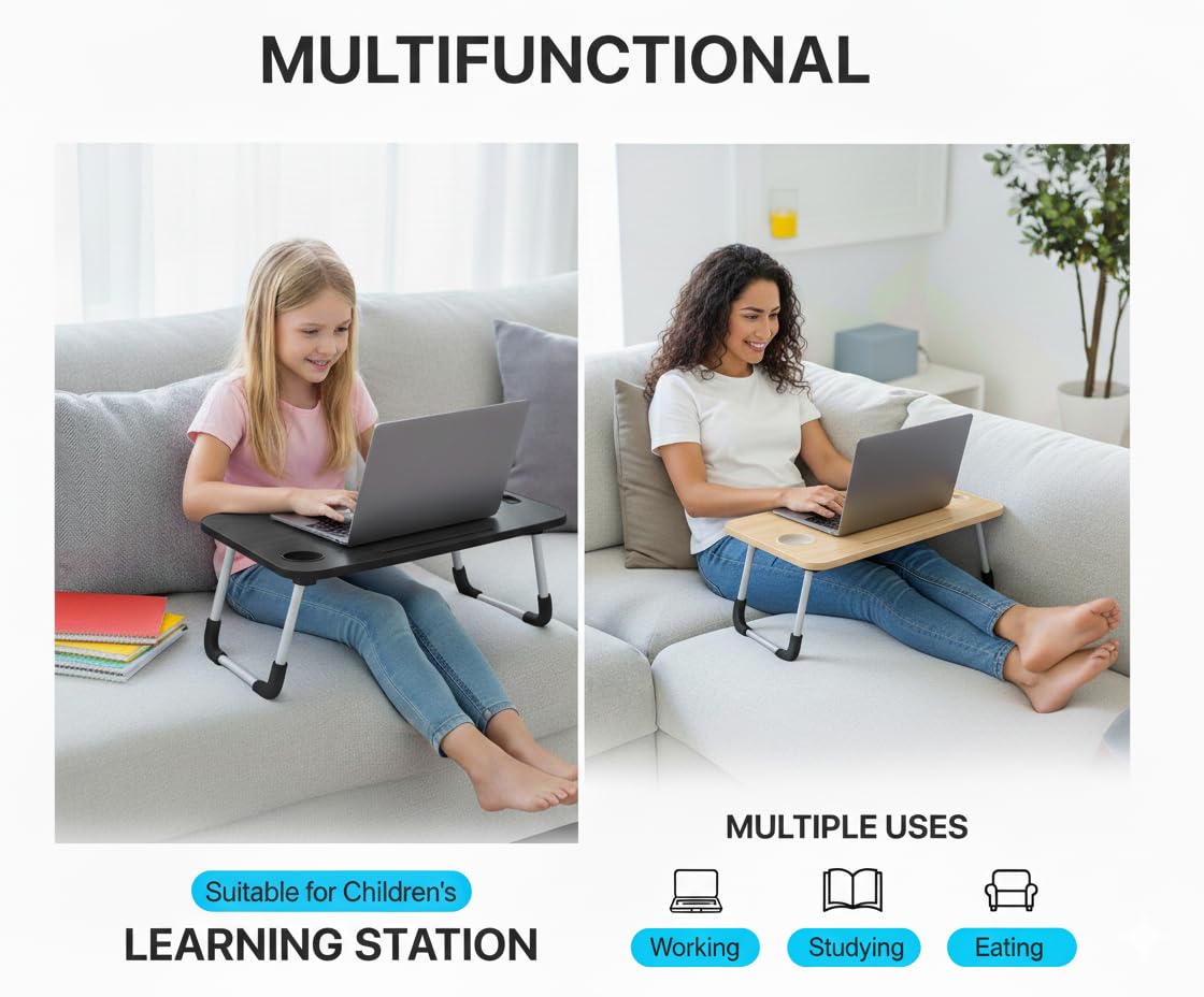 MAVOCRAFT Laptop Desk for Bed - Lap Desk for Sofa & Bed Desk - 23 x 15 Lap Tables for Adults & Kids - Suitable Tablet and Laptop Stand for Bed - Include iPad Slot and Cup Holder (Dark Grey)