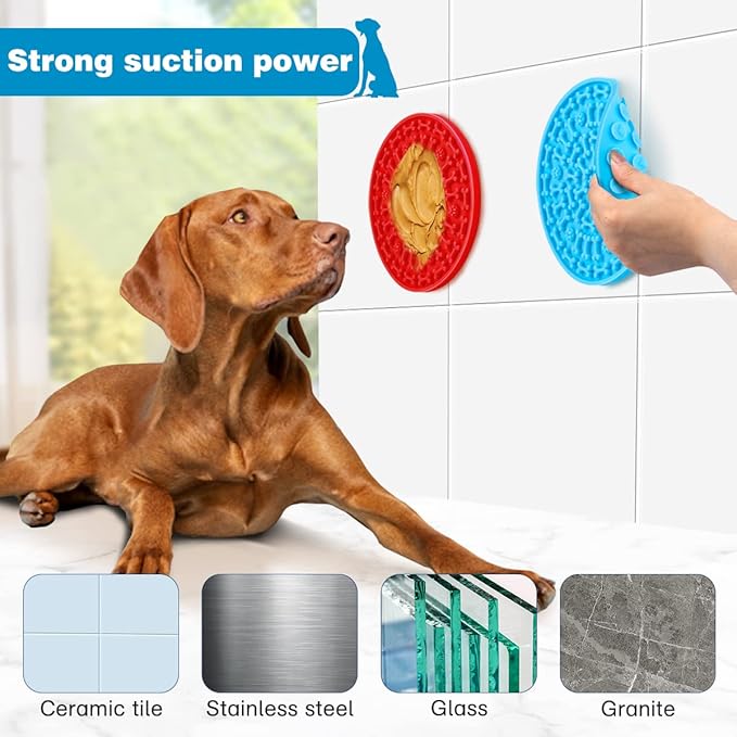 MooonGem Dog Lick Pad, Pet Bathing Grooming Distraction Wall Mounted Silicone Slow Feeder Mat with Strong Suction, 2 Pack