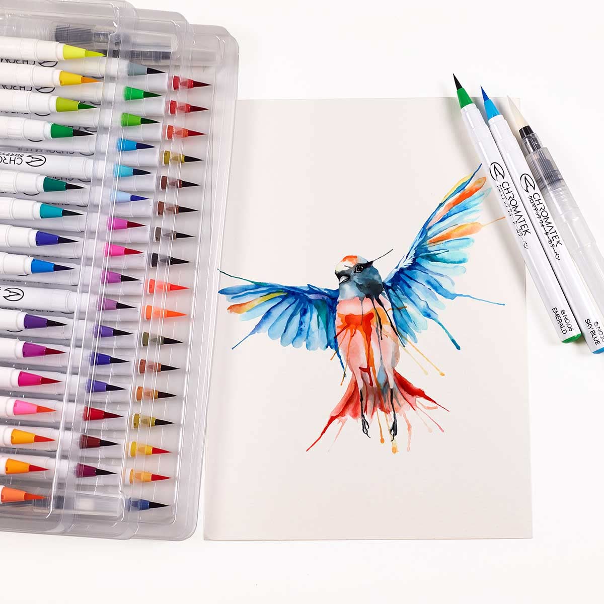 CHROMATEK 54 Watercolor Pens Set | Including 15 Page Pad & Online Video Tutorial Series | 4 Aquapens & 50 Unique Colors | Brush Pens | Easily Blendable, Vivid, Smooth | Professional Art Supplies