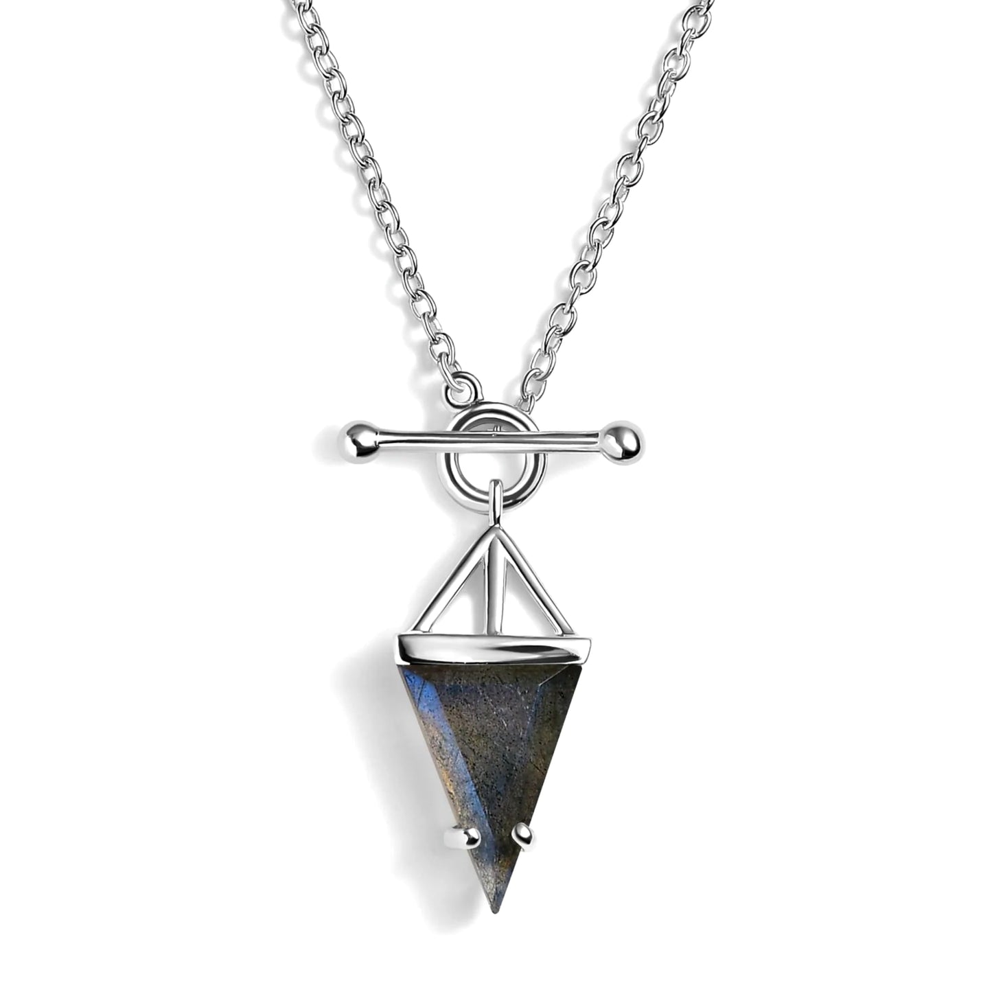 Moon Magic Labradorite Necklace - Heroine T Lock / 925 Sterling Silver - 18k Yellow Gold Black Stone Necklaces for Women/Authentic Crystal Jewelry
