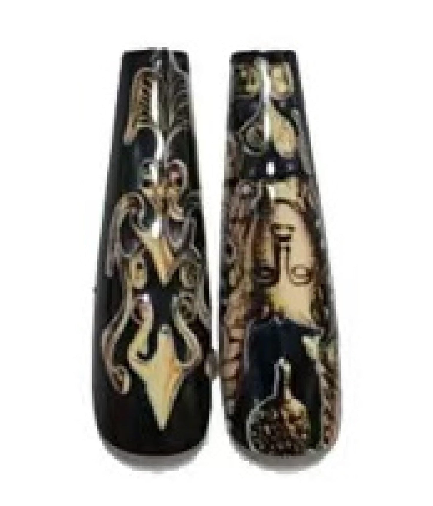 Chunmeng 24PCS Acrylic False Nails, Medium Length With Retro God & Armor Pattern, Glossy Press on Nails Set for Women's Nail Art Decoration Lasting Shine False