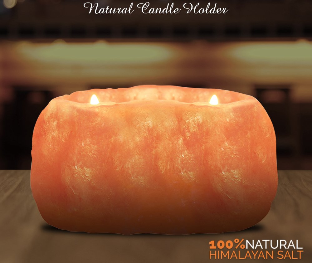 Himalayan Glow Natural Pink Salt Tealight 2 Hole Candle Holder,Hand Carved 100% Pure Himalayan Crystal Salt Candle Lamp | Great Room Décor