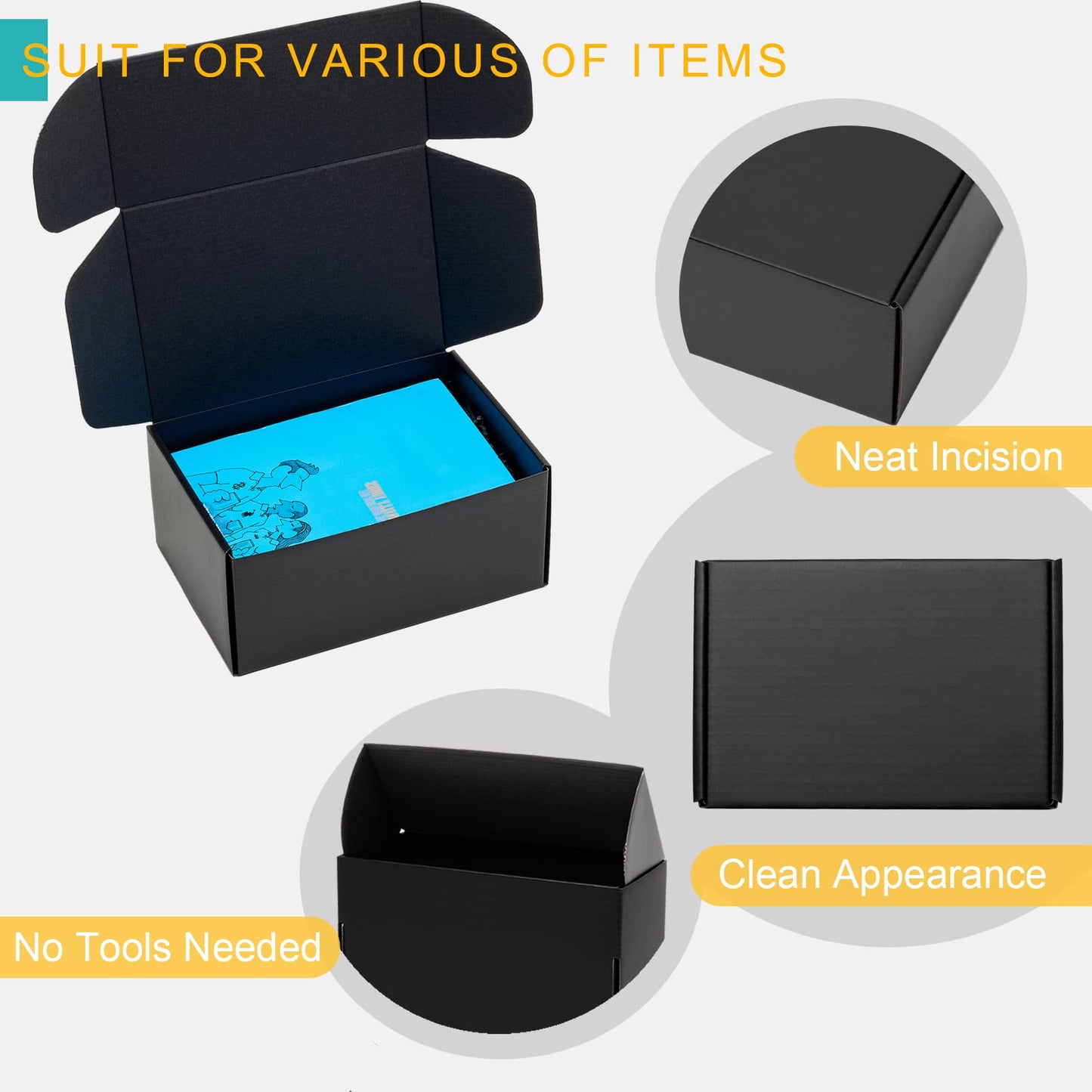Mcfleet 9x6x4” Black Shipping Boxes - 24 Pack Corrugated Cardboard Mailing Box Packaging for Small Business - Tab Locking Literature Mailer Flat Empty Gift Packing Supplies