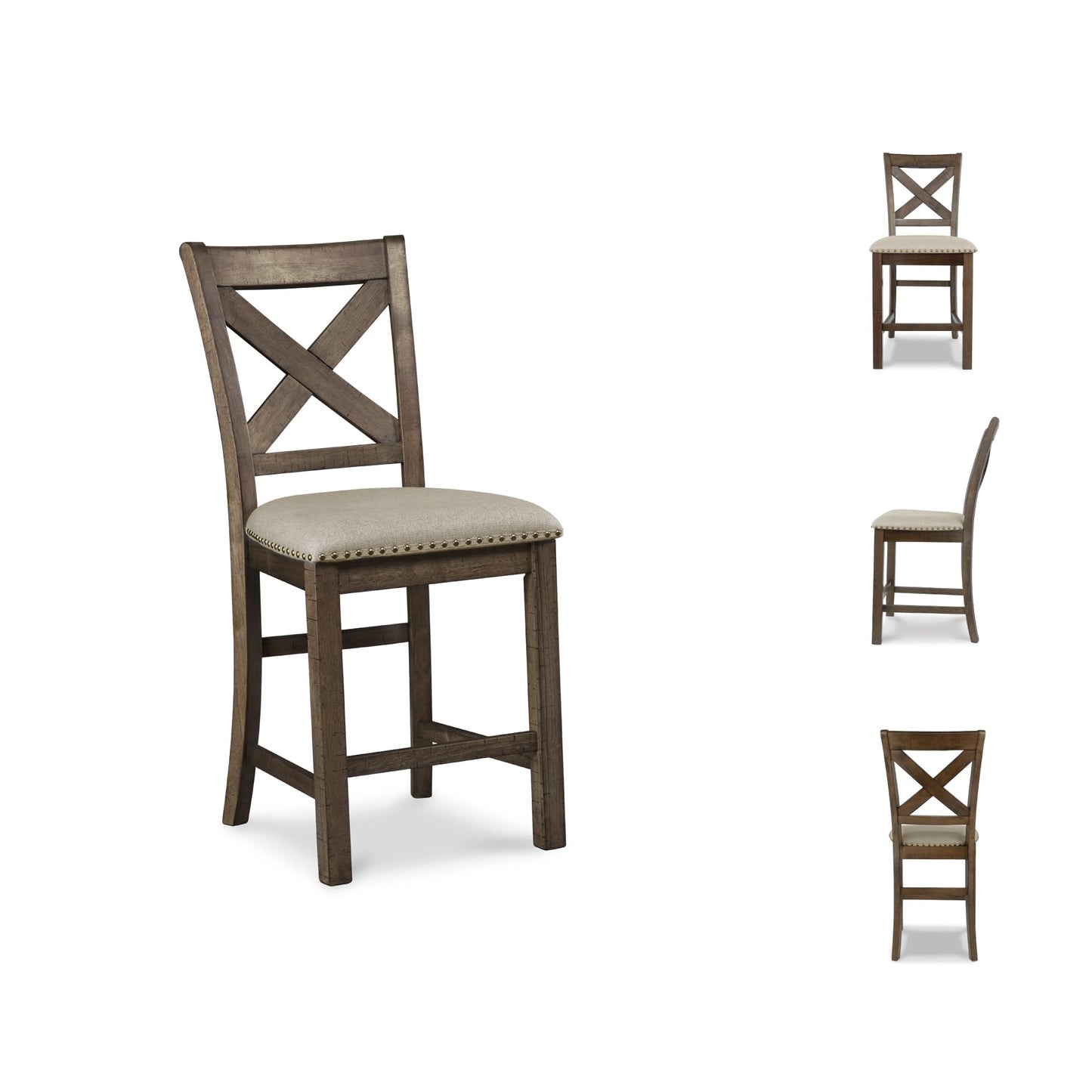 Signature Design by Ashley Moriville Rustic Farmhouse 24.5" Upholstered Barstool, 2 Count, Beige & Brown