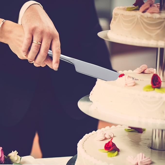 ERVILO Cake Serving Set, Cake Pie Pastry Servers, Stainless steel Cake Knife and Server Set Perfect For Birthday, Wedding, Parties and Events (Silver)