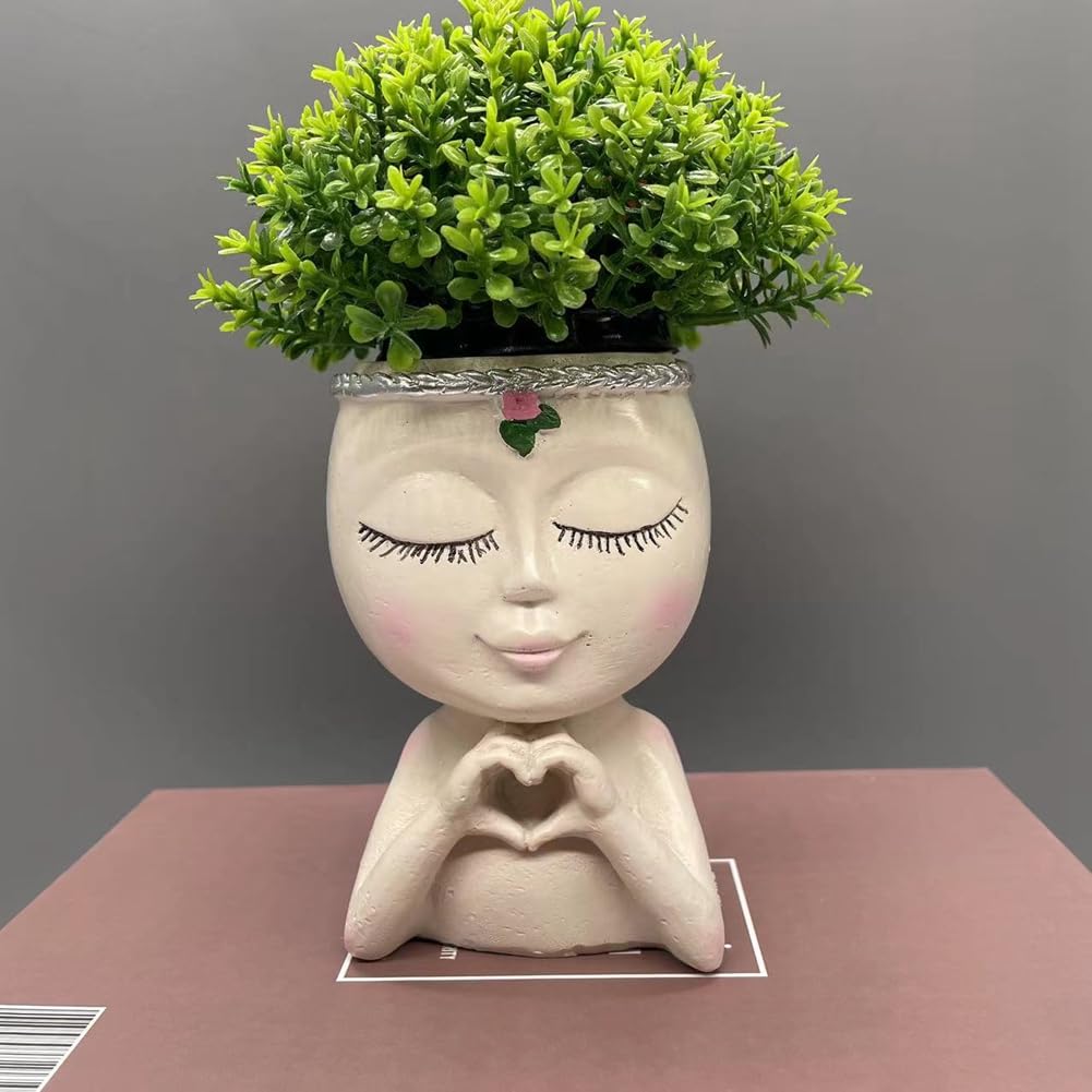 Nuhikap 1 Piece Face Planter Cute Planter Decorative As Shown Resin Flower Face Planter Pots Face Planter