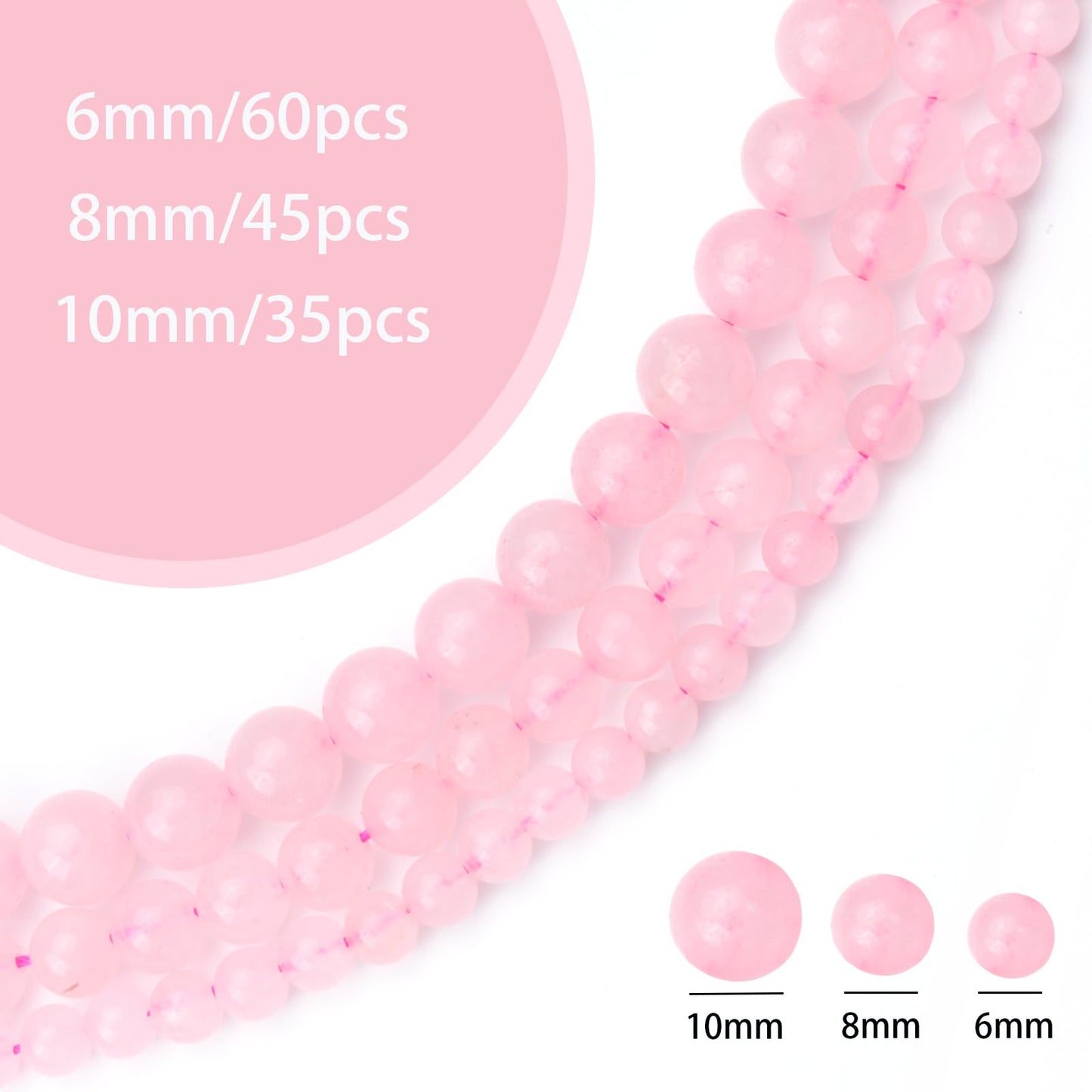 Siomia 45pcs 8mm Natural Rose Quartz Gemstone Beads Energy Healing Crystal Round Loose Stone Beads for Jewelry Making, DIY Bracelets Necklaces