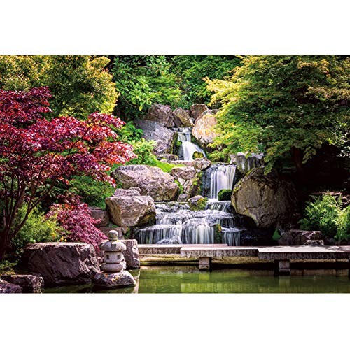 10x7ft Japan Garden Landscape Backdrop Waterfall Backdrop Maple Trees Bridge Kyoto Garden Travel Scenery Photography Background Japanese Backdrops for Photoshoot - size: 10x7ft