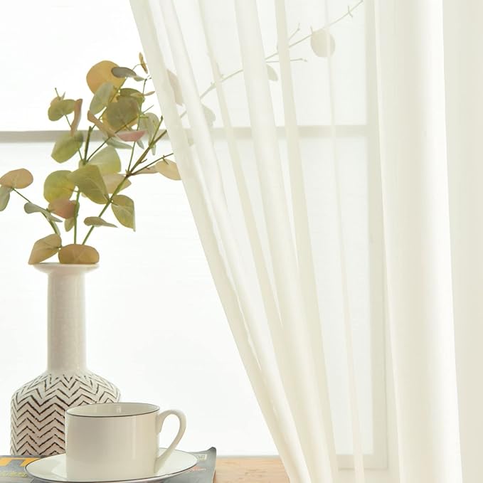 SpaceDresser Basic Rod Pocket Sheer Voile Window Curtain Panels White 1 Pair 2 Panels 60 Width 96 Inch Long for Kitchen Bedroom Children Living Room Yard(Ivory,60 W x 96 L)