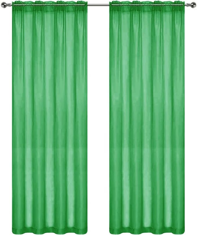 SpaceDresser Sheer Voile Window Treatment Rod Pocket Curtain Panels for Kitchen Bedroom Living Room Drapes Sunlight Filtering Privacy Semi Home Decor Assorted Colors Sizes (Green, 52 W x 45 L)