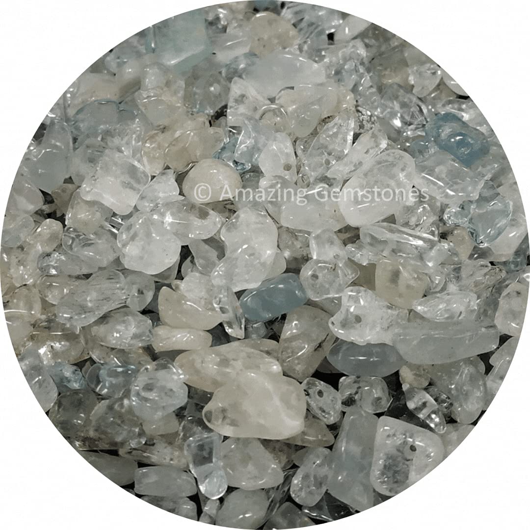 Crushed Aquamarine Pre Drilled Crystal Chips Beads for Bracelets Making, DIY Handmade Natural Healing Crystals (25 Inch Strand)