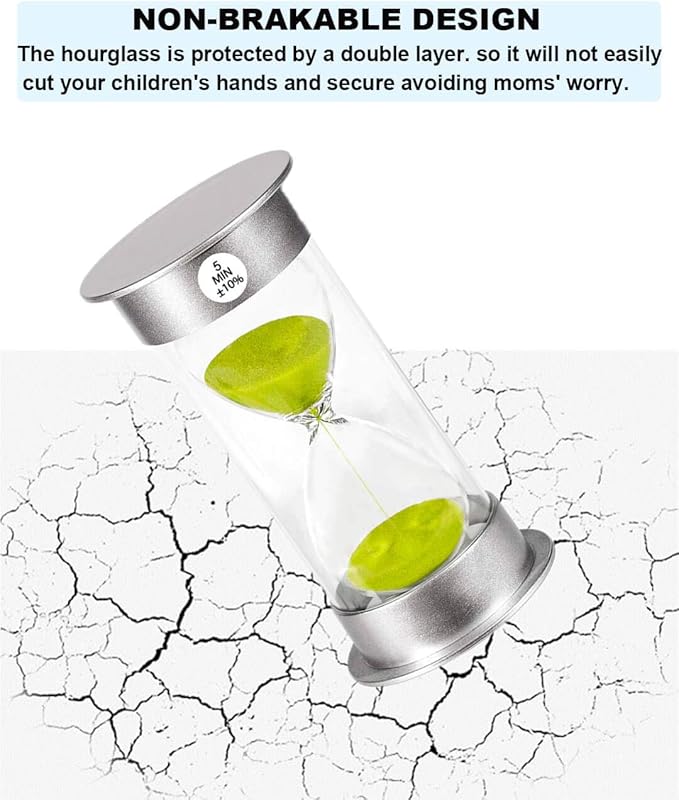 Sand Timer 15 Minute Hourglass Timer, Silver Plastic Sand Clock 15 minutes, Hour Glass Sandglass Timer for Kids, Games, Classroom, Kitchen, Decorative (15 Min, Green Sand)