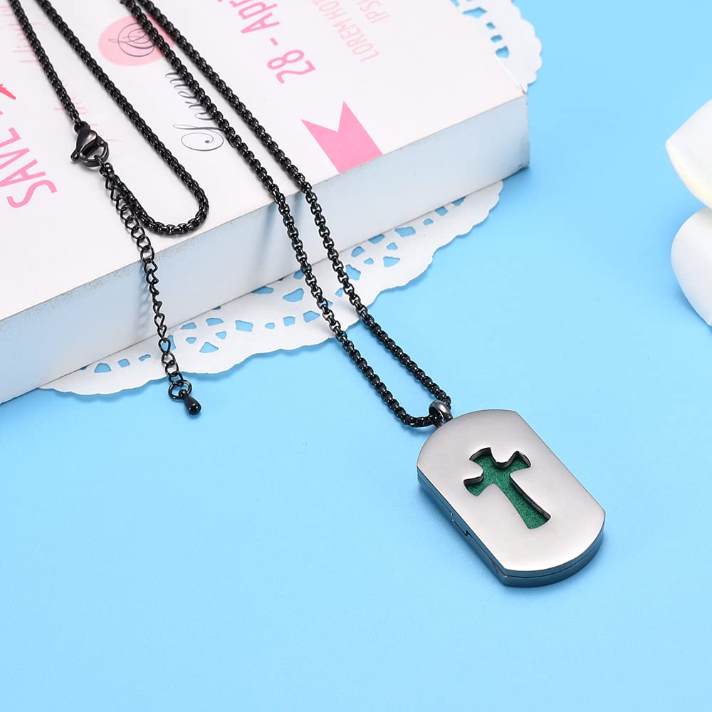 mingkejw Cross Essential Oil Diffuser Necklace Aromatherapy Pendant Locket Jewelry Stainless Steel Perfume Necklace| 22 Adjustable Chain| 12 Refill Pads| Gift Box