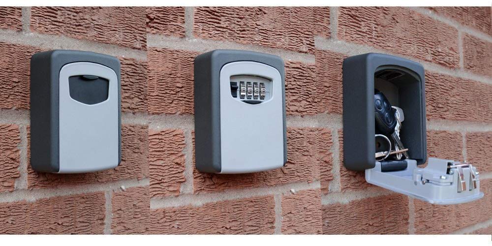 Lospu HY® Key Lock Box, 4 Digit Combination Key Storage Lockbox, Waterproof Wall Mount Key Safe Box for Indoor, Outdoor, Home, Hotels, Airbnb and Schools Grey