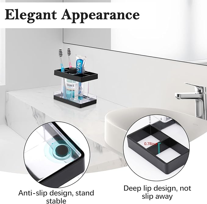Toothbrush Holders for Bathrooms Countertop Organizer - Electric Toothbrush Holder Set, 5 Slots Toothbrush and Toothpaste Holder, Makeup Brush Storage Caddy for Family Kids (Black)