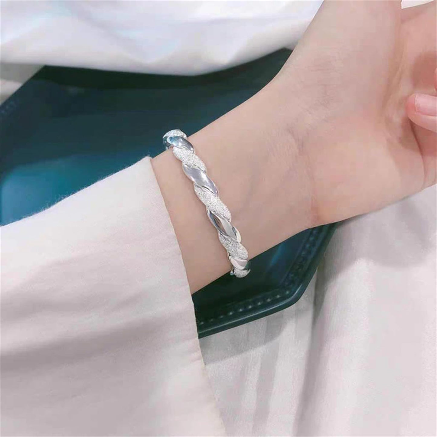 Handmade 925 Sterling Silver Bangle Bracelets For Women Twist Braid Cuff Bangles Irregular Hammered Bangle Bracelets Open Adjustable Bangles For Women Dainty Statement Stackable Bangle Jewelry Gifts